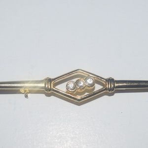 Gold Tone Geometric Tri Stone CZ Tie Bar Brooch